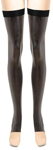 Latex Stockings With Open Heels And Toes PVC Oil Shiny Leather Thigh High Stockings PU Pole Dance Club Party Hosiery 7XL
