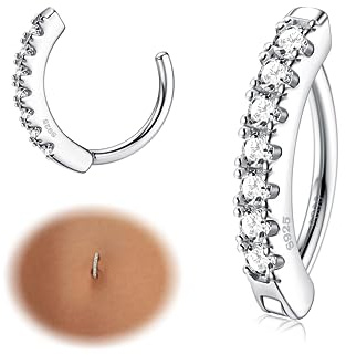 KRFY 14 G Anelli per Ombelico per Donna 925 Argento Ipoallergenico Clicker Anello per Ombelico Cubic Zirconia Paved Reverse Cerchio Anelli per Ombelico Corpo Piercing Pancia Gioielli