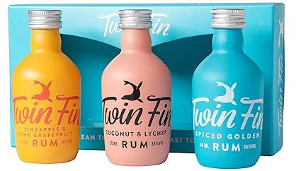 Twin Fin Rum Mini Gift Set | 3 x 5cl Spiced Golden Rum, Pink Grapefruit & Pineapple Rum, Coconut & Lychee Rum| Born in the Caribbean Crafted in Cornwall