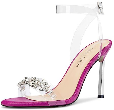HDEUOLM Mujer Aguja Alto High Heel Abierta Punta Sandalias Correa Tobillo Diamante Cristal Fiesta Clear Verano 10 CM Heels Fucsia 40 EU