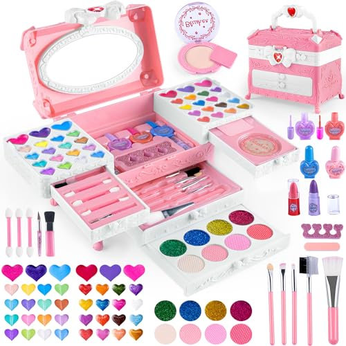Kinderschminke Set Mädchen - 66Pcs Schminkkoffer Mädchen, Grils Makeup Waschbar Schminke Kinder, Schminkset Kinder für Weihnachts Geburtstags Geschenke für 3-12 Jahre