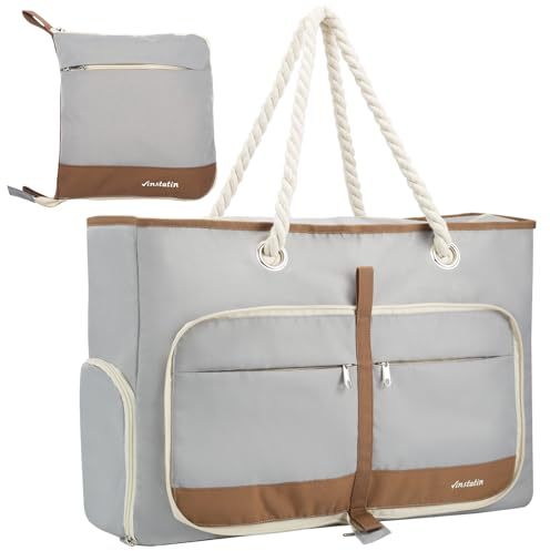 Vinstatin Strandtasche Damen Groß,Leichte Vielseitiger Damen Shopper mit Reißverschluss,Wasserdicht Schwimmtasche Tragetasche，Saunatasche,Tote Bag für Strand Reisen-Familie