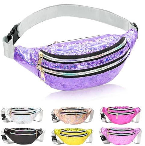 Gürteltasche Damen, Bauchtasche Damen, Modische Gürteltasche, Verstellbarer Gurt Hüfttasche, Bauchtasche Mode Wasserdich mit 3 Fächer für Outdoor-Reisen, Joggen, Hund Gassi Gehen (Lila)