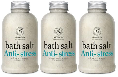 Sales de Baño Anti-Estrés Set 3х600g - Sales de Baño con Aceites Naturales de Romero y Enebro - Sales Marinas de Baño Naturales - Cuidado del Cuerpo - Belleza - Relajación - Aromaterapia - Spa