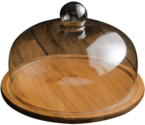 HSHTTKL Plateau en Bois pour beurrier de Grande capacité et Couvercle en Verre Anti-poussière, Assiette à gâteau, boîte à Fromage pour comptoir et réfrigérateur