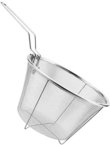 UNbit Cesta for freír de Acero Inoxidable con asa con asa, colador for freidora, Espumadera de Alambre for Cocina, freír Pasta, Espagueti, Redondo, Plateado Cesta (Size : 31.5X18X11cm)
