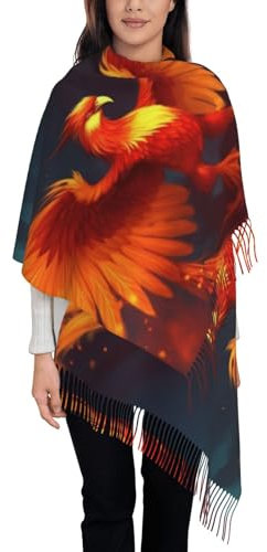 FWJZDSP Orange-roter Phoenix-Kaschmir-Schal mit Fransen, Plüsch-Kaschmir-Imitat-Schal mit einzigartigem einseitigen Druck, warmer Winter-Schal