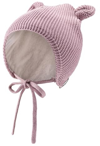 Sterntaler Strickmütze Ohren - Mädchen Babymütze aus Baumwolle (Bio) - warme Kindermütze mit Ohren, Ohrenklappen und Bindebändern - Rosenholz, Größe 49