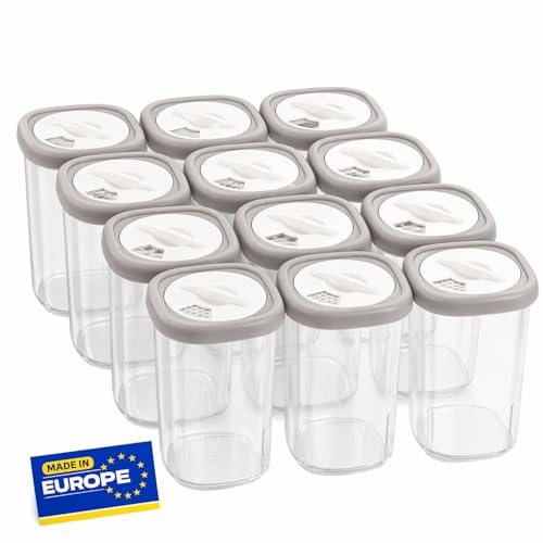 IDOBY Set med 12 plastkryddfack, genomskinliga kryddfack av BPA-fri plast, för camping, kök, salt- och pepparskålar, kryddfack för förvaring av kryddor (genomskinligt)