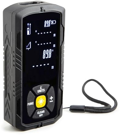 Velleman Distanziometro laser 50m, misurazione precisa per l'edilizia e gli interni, misuratore digitale, IP54, misurazione continua di volume e area, funzione Pitagora, lunga durata della batteria,