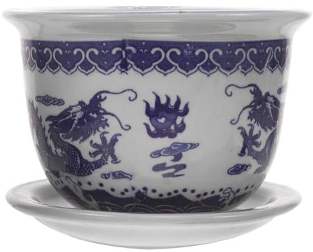 Happyyami Blumencontainer Aus Blauem Porzellan Mit Untersetzer Eleganter Blumentopf Für Balkon Und Garten Für Hydroponik Und Dekoration Hochwertiger Pflanztopf Für Innen Und Außenbereich