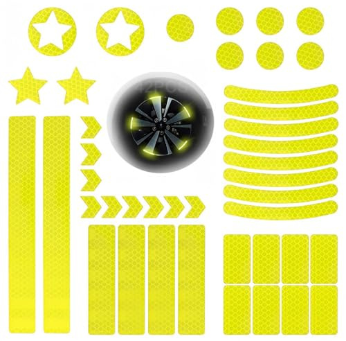 Lot de 42 autocollants réfléchissants, autocollants pour jantes de vélo, Vélo Nuit Réfléchissant Sécurité Décoration,pour jantes de vélo avec différentes formes, Pour vélo, casque, poussette, etc.