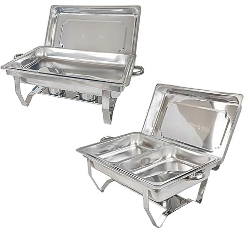 Chafing Dish Buffet Set Foldable Stainless Steel and Warmers with Water Pan Full Size or 1/2 or 3/1 Size Food Pan Fuel Holder and Lid Folding Stand,Monolattice+Double lattice