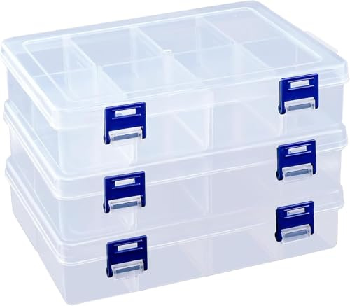 comvastars Aufbewahrungsbox mit 8 Fächern, transparente Sortierbox mit verstellbaren Trennwänden, für Kleinteile, Nähzubehör, Ohrringe, Spielzeug, Perlen