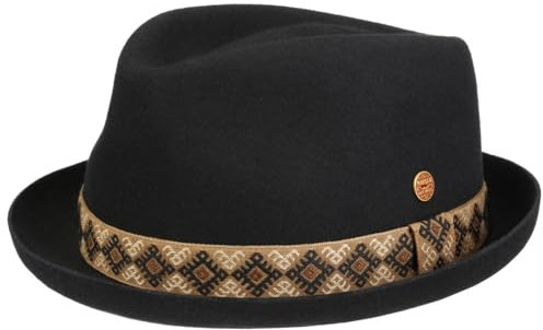 Mayser Samu Player Wollhut Wollfilzhut Filzhut Porkpie Pork-Pie-Hut Damen/Herren - Made in The EU mit Ripsband Frühling-Sommer Herbst-Winter Frühjahr Sommer Herbst Winter - XL (60-61 cm) schwarz