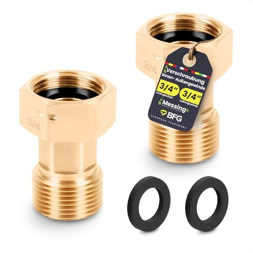 BFG Verschraubung 3/4 Zoll (Ø 25mm) IG/AG - 2 Stück Verschraubung aus Messing mit 3/4 Innengewinde und Außengewinde fur Trinkwasser mit Gummidichtung