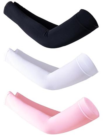 AWOCAN 3PCS Armstulpen für Männer Frauen UV Sonnenschutz Abdeckung Arme Tattoo Cover Up Kühlung Eis Seide Sport Kompression Arm Sleeve (Rosa+Weiß+Schwarz)