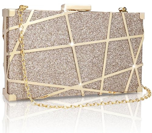 Farcauo Damen-Abendtasche Champagnerfarbene modische Clutch Kompakte Umhängetasche mit Kette Ideal für Partys und Hochzeiten