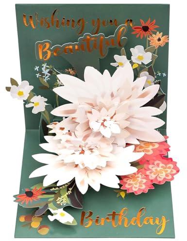 Biglietti di compleanno per donne, biglietti di auguri di compleanno pop-up in carta Lotus Flower Forever con busta per anniversario, compleanno, festa speciale, regali personalizzati