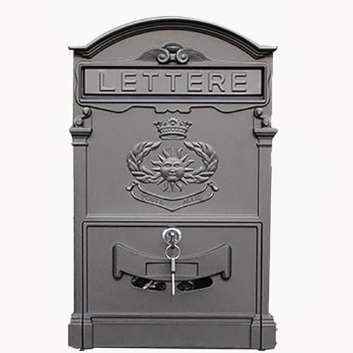 YCXJB Grandi Cassette Postali Impermeabili per Esterni con Serratura, Cassetta Postale Residenziali, Cassetta Posta Sicura in Alluminio Pressofuso, 26 * 41 * 7 cm(Gray)