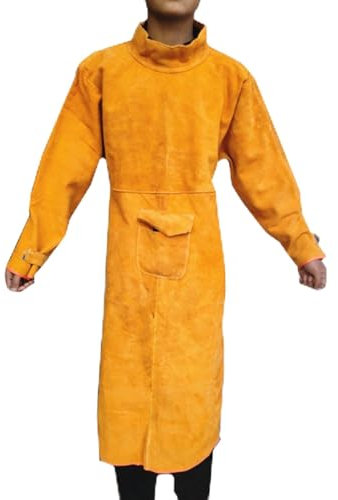 ZCLS Cowhide Leather Welding Clothes, 85CM/100CM/120CM Long Heavy Duty Welding Apron, Flame & Wear Resistant Anti-scald Coat With Sleeves For Most Men/woman(85CM)