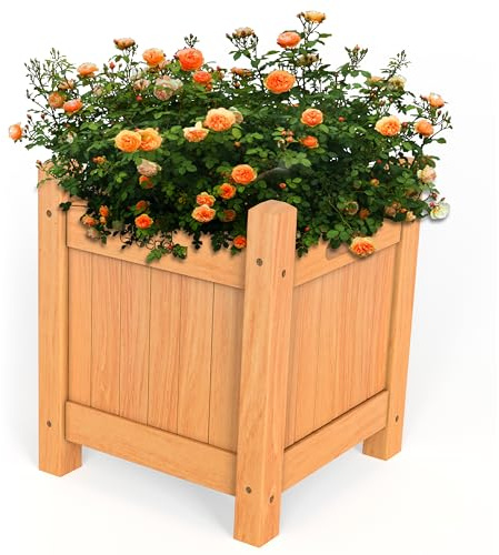 Vivo Technologies Square Wooden Planters Outdoor Garden Planter Box Planting Raise Bed Plants Flowers Plant Pot Natural Long Wood Pot,30x30x38 cm, Natural