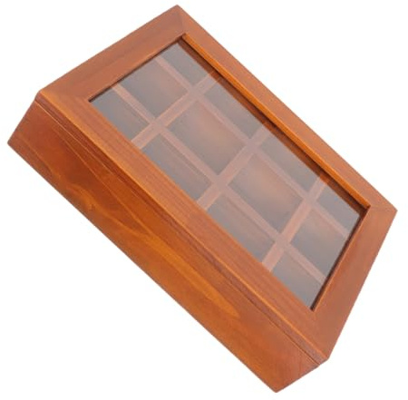 SECFOU Wooden Tea Bag Display Box with 12 Compartments, Large Capacity Storage Container Made of Wood and Acrylic, Portable Design Keeps Tea Bags and Coffee Sugar Packets Fresh for Home