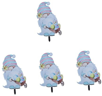 YARNOW 4pcs Garden Gnome Stake Easter Decor Outdoor Ornament Lawn Gnome Stake Sign