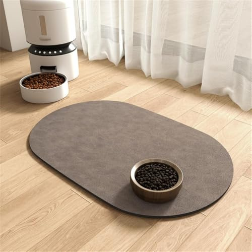 Mateju Napfunterlage Hund Katzen, Einfarbig Oval Futtermatte Hund rutschfest Saugfähig Schnelltrocknend Futtermatte Hunde Katzen Matte, Napfunterlage Katze Hundenapf Unterlage (Kaffee,50x80cm)