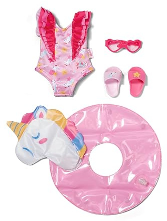 BABY born Set da bagno Unicorno - Abbigliamento per bambole incl. salvagente, costume da bagno e occhiali da sole - Per bambole da 43 cm - Accessori di alta qualità per bambole