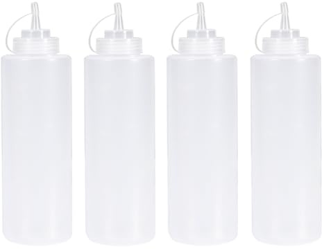 Torytoe Squeeze Flasche, 4 Stück 32oz Plastik Quetschflasche Mit Kappen, Dosierflasche - BPA Frei, Squeeze Condiment Flaschen für Gewürze, Ketchup, Senf, Olivenöl, Saucenflasche (1000ml)