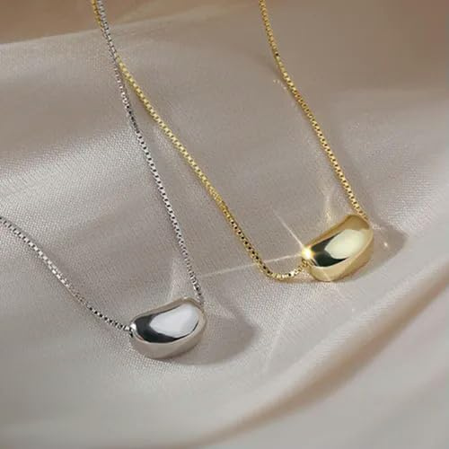Collana con Ciondolo a Forma di Fagiolo in Acciaio Inossidabile Placcato Oro 18 carati, da Donna, con Catena in Oro