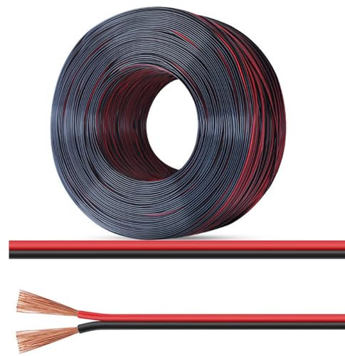 Câble électrique, câble d'alimentation parallèle rouge et noir de 60 m (14 AWG-22 AWG) - Kit de fils électriques souples, gaine PVC basse tension, certification UL, for projets électroniques de bandes