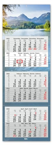 Timr 6-månaderskalender 2026 – väggkalender 6 månader med skjutreglage – 95 cm sexmånaderskalender flerspråkig D/GB/F/ES I Motiv Sjö I tr355