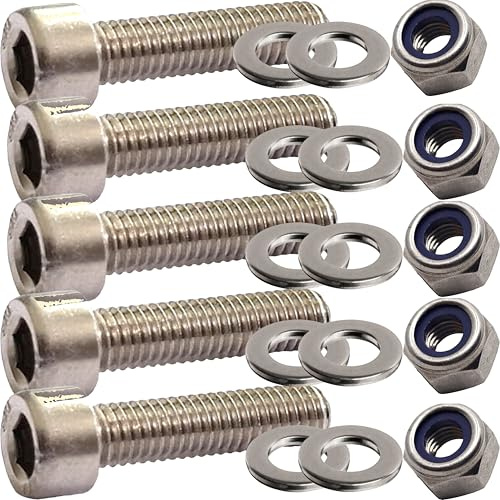 Juego de tornillos M6 x 10 mm, acero inoxidable A4 marino con tuercas y arandelas, pernos de rosca completa, cierres resistentes a la corrosión (paquete de 5)