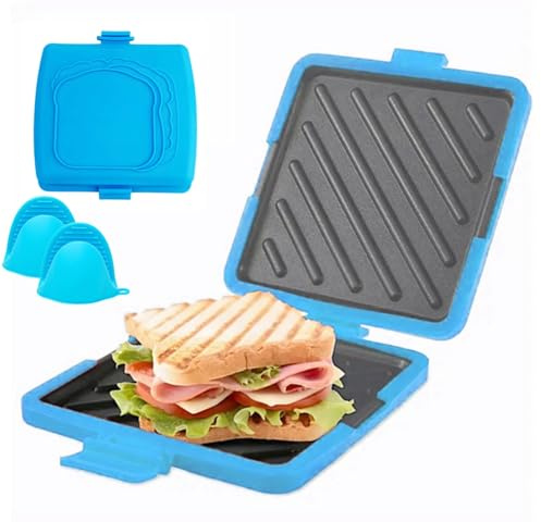 Sandwichera de silicona para microondas, sandwichera inalámbrica antiadherente, para sándwich en casa, viajes, camping, oficina, dormitorio, autocaravana (Azul)