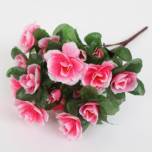 HCBUTAE Künstliche Azaleen (3 Stück), künstliche Seidenblumen, DIY-Simulationsblumenzweige, Grünpflanzen, für Dekoration von Terrassen, Rasen und Gärten, drinnen und draußen