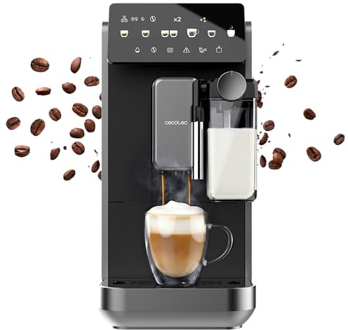 Cecotec Cafetera Superautomática con Depósito de Leche Cremmaet Lungo Latte Art. 2230W, 19 Bares, Unidad Procesado 20g, 7 Bebidas, Pantalla y Control Táctil, Molido Uniforme y Preciso, Depósito 2L
