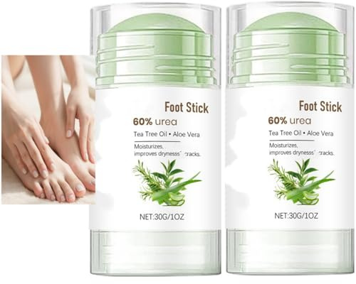 Bâton pour les pieds à 60% d'urée avec huile d'arbre à thé et aloe vera, baume hydratant pour les pieds pour les talons secs et craquelés sur les pieds, les genoux, les coudes et les (2PCS)