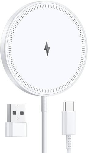 Magnetic Wireless Charger Compatible with MagSafe Charger : Fast Charging Pad for iPhone 17/16/15/14/13/12 Series &AirPods 4-2, Strong Magnet, Dual Ports, Case-Friendly, Lightweight for Travel Home