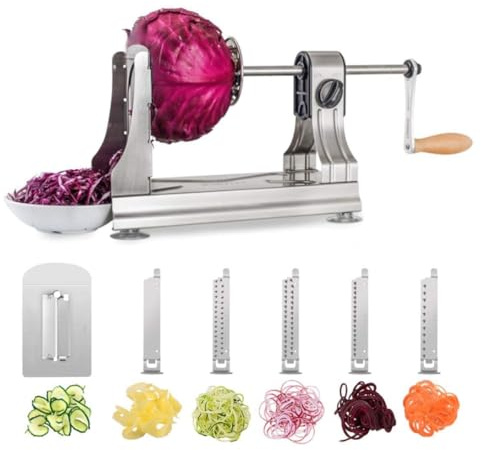 Cortador de Verdura de Acero Inoxidable, WellToBe Espiralizador de Verduras 6 en 1, Multifunciona Mandolina de Cocina Rallador de Verduras Cortador en Espiral Manual para Calabacin Zanahorias, Pepinos