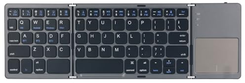 Mini teclado Bluetooth inalámbrico ultradelgado portátil de tres pliegues con touchpad, adecuado para portátiles, iPads y iPhones. Soporta hasta 3 dispositivos para sincronización. (gris)