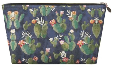 Gold Leather Travel Toiletry Bag – Reusable Watercolour Cactus Print Storage Bag, Toiletry Shaving Kit for Daily Use, Vacation