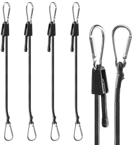 Adjustable Bungee Cords with Hooks, 100cm Bungee Cords with Carabiner Clips | Heavy Duty Long Bungee Straps with Hooks, for Securing Luggage, Camping Gear, Bike Racks, Car Roof, Mountaineering (4 Pack）