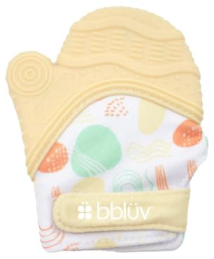 bblüv - Glüv - Moufle Dentition Silicone, Sangle Ajustable, Vanilla | Massage apaisant multi-textures, sangle ajustable maintenue toute la journée, papier crissant, lavable en machine, dès 3 mois