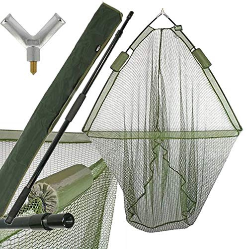 42 CARP FISHING LANDING NET DUAL NET FLOAT with HANDLE DELUXE GREEN STINK BAG