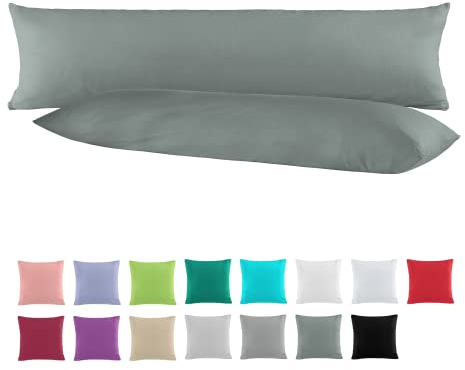 BaSaTex Doppelpack Baumwolle Renforcé Seitenschläferkissen Kissenbezug 40x145 | Kissenbezüge für Schwangerschaftskissen aus 100% Baumwolle | Kissenhüllen in Anthrazit