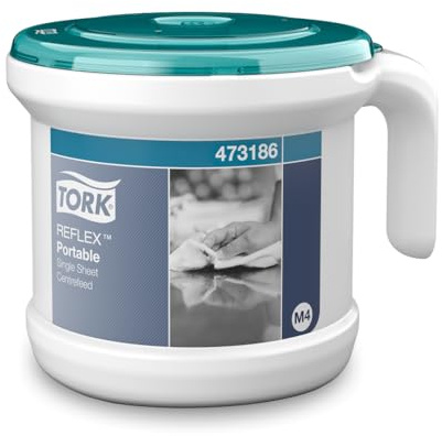 Tork Reflex Portable Starter Pack Papierhandtuch- und -spender mit Mitteneinzug, weiß und türkis M4, robustes Design, 1 Packung, 473186 + Nachfüllpackung Wischpapier (Menge von 1)