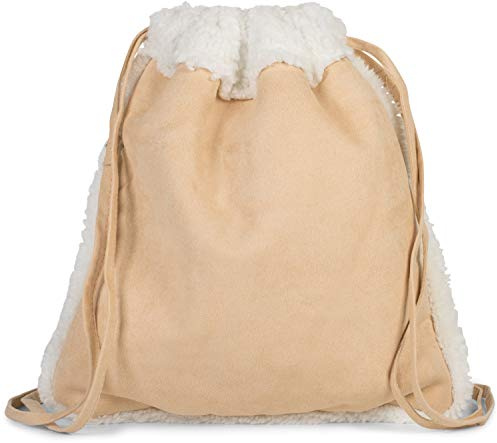 styleBREAKER Unisex Turnbeutel Gym Bag Teddyfleece Futter, Hellbraun | Weiche Plüsch-Oberfläche, 44x42 cm (26 Liter Volumen), großes Hauptfach, stufenlos anpassbare Schultergurte (50-77 cm).