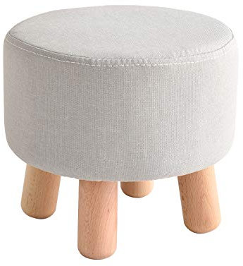 IBUYKE Polsterhocker, Fußhocker, Sofa hocker Stoff hocker mit abnehmbarem Leinenbezug 4 Beine gepolstert, für Wohnzimmer,Soft Sitzkissen aus Linen, Rund Beigen RF-469